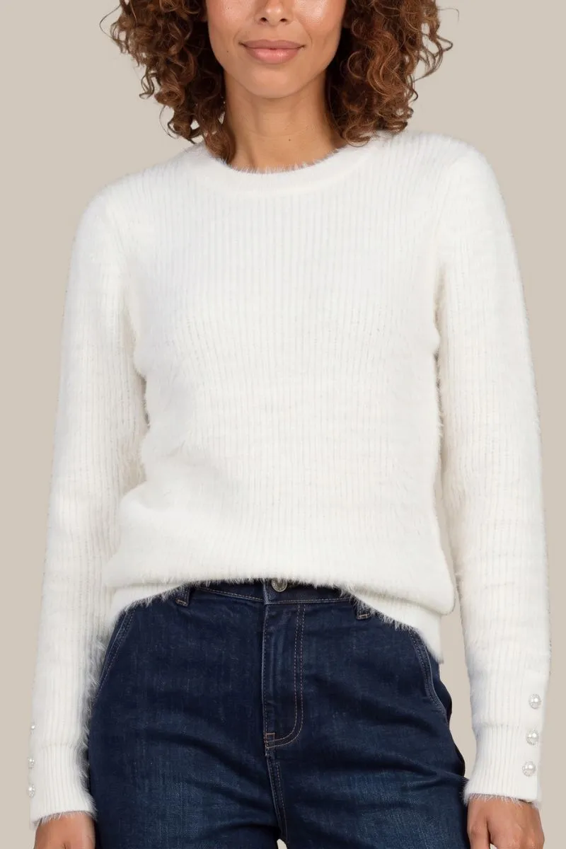 G-maxx Maille Knitting Sweater Wool White, witte gebreide wollen trui